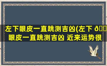 左下眼皮一直跳测吉凶(左下 🌷 眼皮一直跳测吉凶 近来运势很不错)